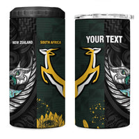New Zealand and South Africa Rugby Custom 4 in 1 Can Cooler Tumbler Silver Fern With Springboks LT15 One Size: 16 oz Black - Polynesian Pride