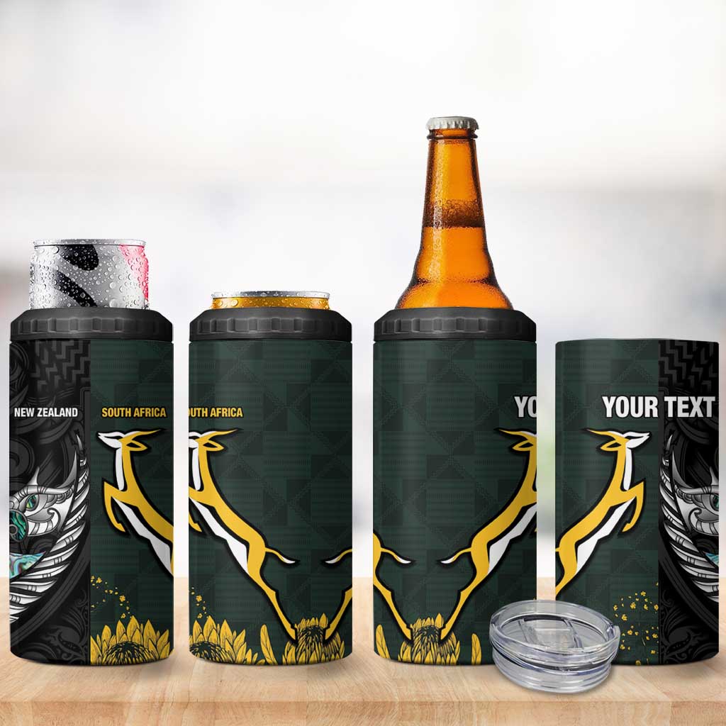 New Zealand and South Africa Rugby Custom 4 in 1 Can Cooler Tumbler Silver Fern With Springboks LT15 - Polynesian Pride