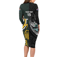New Zealand and South Africa Rugby Custom Family Matching Long Sleeve Bodycon Dress and Hawaiian Shirt Silver Fern With Springboks LT15 - Polynesian Pride