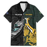 New Zealand and South Africa Rugby Custom Family Matching Mermaid Dress and Hawaiian Shirt Silver Fern With Springboks LT15 Dad's Shirt - Short Sleeve Black - Polynesian Pride