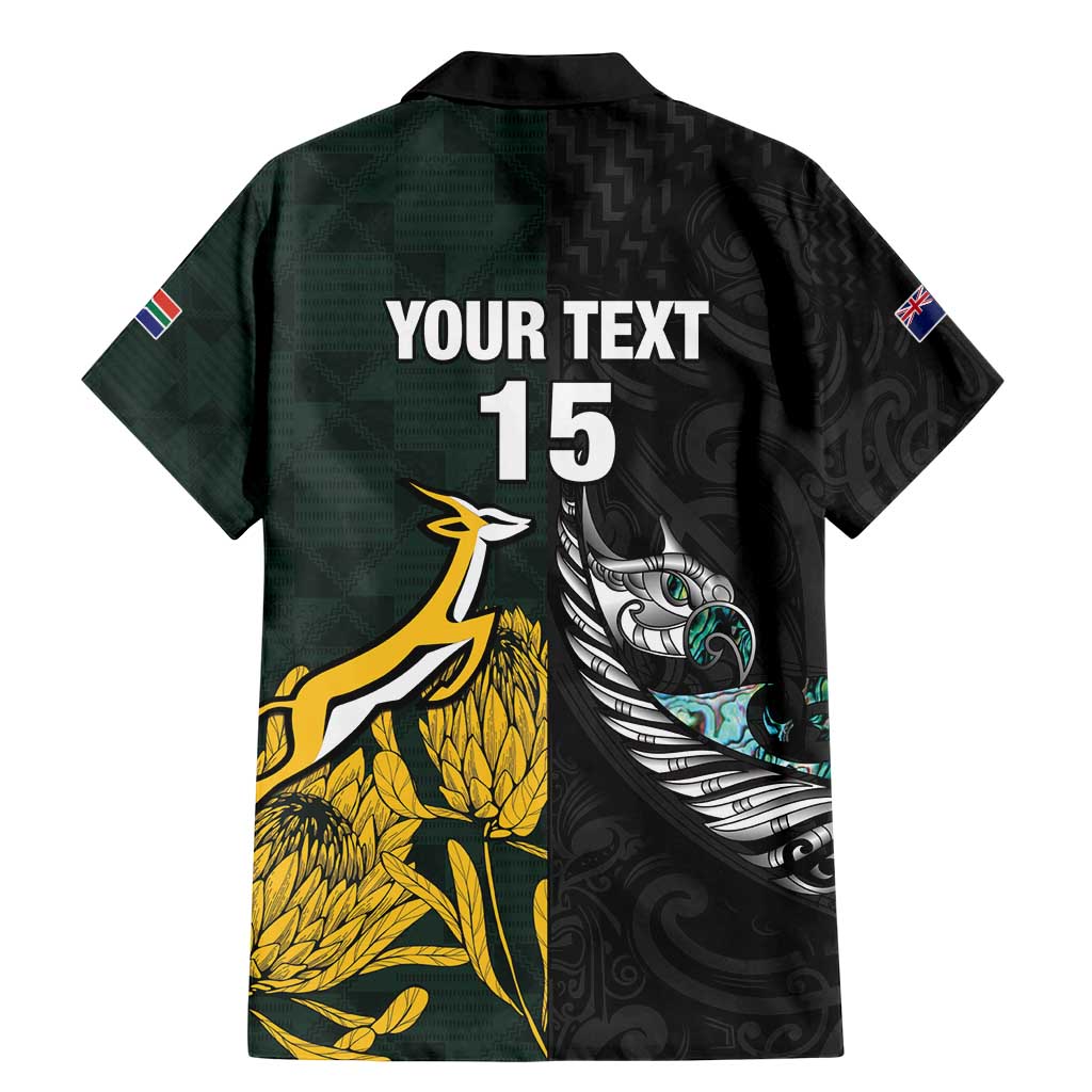 New Zealand and South Africa Rugby Custom Family Matching Mermaid Dress and Hawaiian Shirt Silver Fern With Springboks LT15 - Polynesian Pride