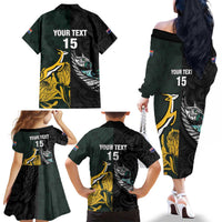 New Zealand and South Africa Rugby Custom Family Matching Off The Shoulder Long Sleeve Dress and Hawaiian Shirt Silver Fern With Springboks LT15 - Polynesian Pride