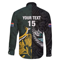 New Zealand and South Africa Rugby Custom Family Matching Off Shoulder Short Dress and Hawaiian Shirt Silver Fern With Springboks LT15 - Polynesian Pride