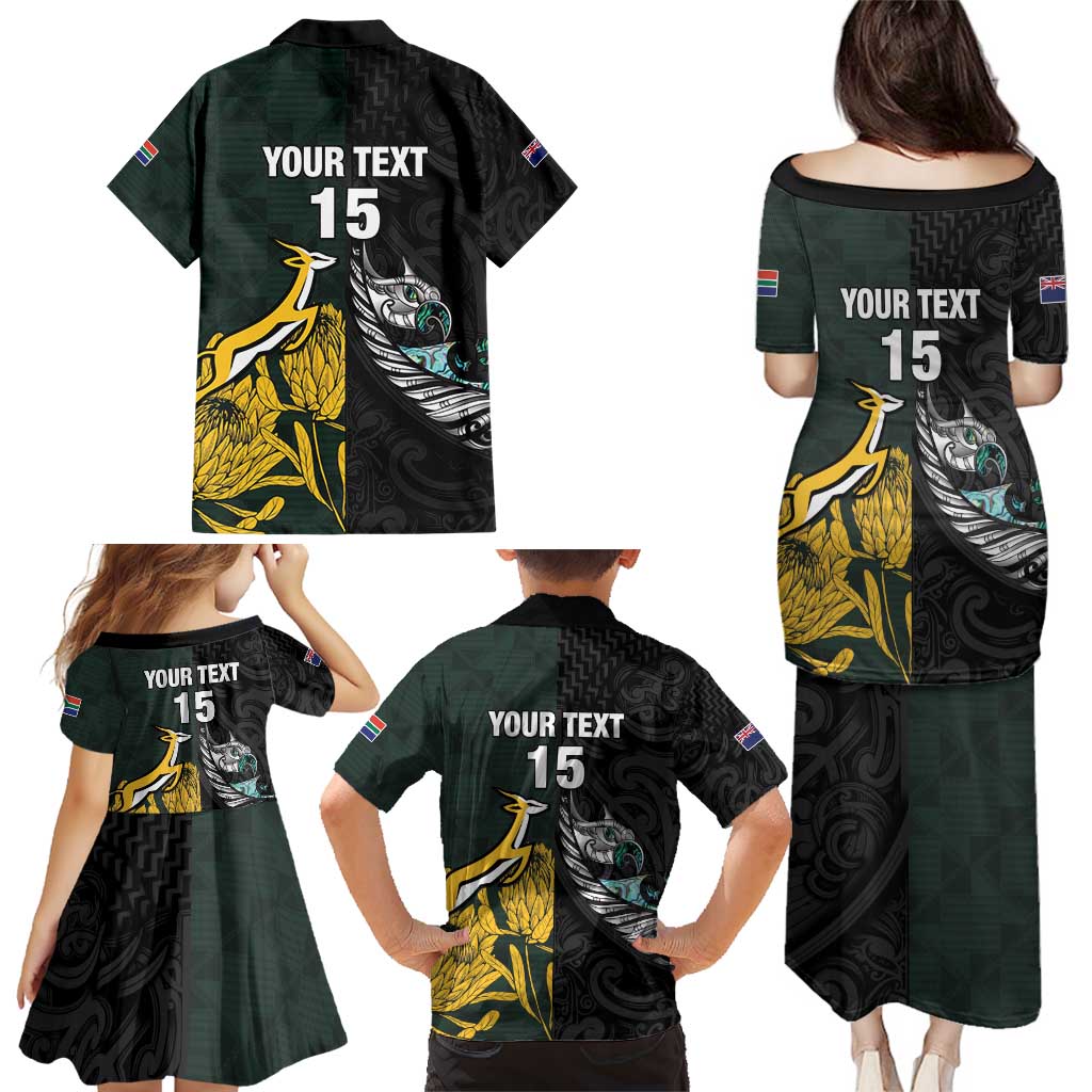 New Zealand and South Africa Rugby Custom Family Matching Puletasi and Hawaiian Shirt Silver Fern With Springboks LT15 - Polynesian Pride