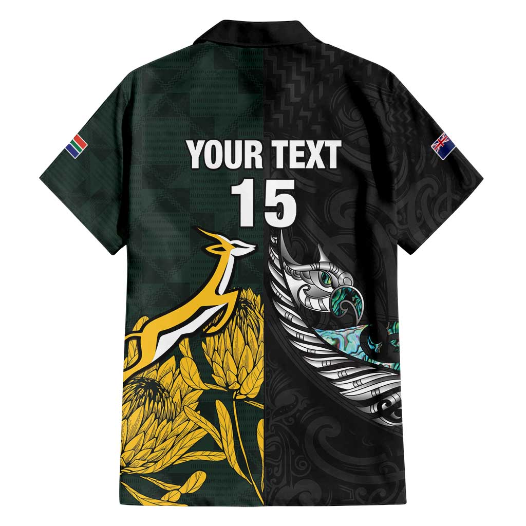 New Zealand and South Africa Rugby Custom Family Matching Puletasi and Hawaiian Shirt Silver Fern With Springboks LT15 - Polynesian Pride