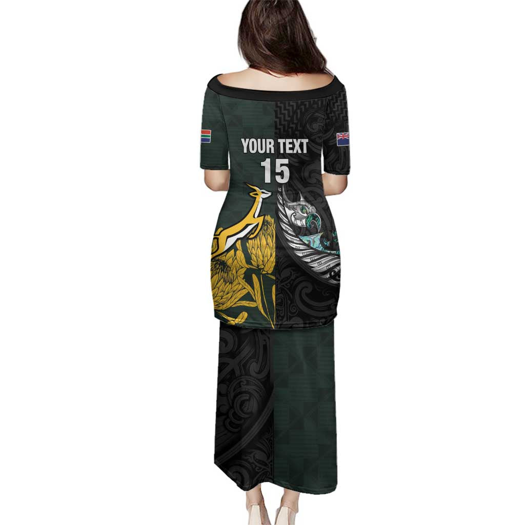 New Zealand and South Africa Rugby Custom Family Matching Puletasi and Hawaiian Shirt Silver Fern With Springboks LT15 - Polynesian Pride