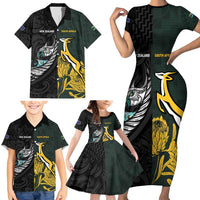 New Zealand and South Africa Rugby Custom Family Matching Short Sleeve Bodycon Dress and Hawaiian Shirt Silver Fern With Springboks LT15 - Polynesian Pride
