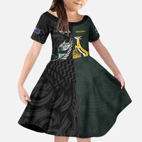 New Zealand and South Africa Rugby Custom Family Matching Summer Maxi Dress and Hawaiian Shirt Silver Fern With Springboks LT15 Daughter's Dress Black - Polynesian Pride