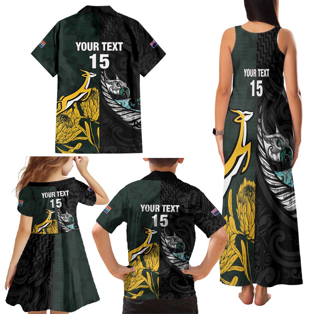 New Zealand and South Africa Rugby Custom Family Matching Tank Maxi Dress and Hawaiian Shirt Silver Fern With Springboks LT15 - Polynesian Pride