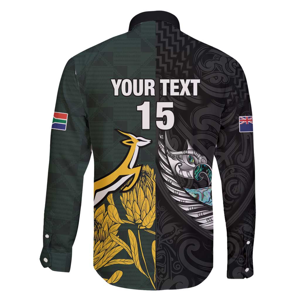 New Zealand and South Africa Rugby Custom Family Matching Tank Maxi Dress and Hawaiian Shirt Silver Fern With Springboks LT15 - Polynesian Pride