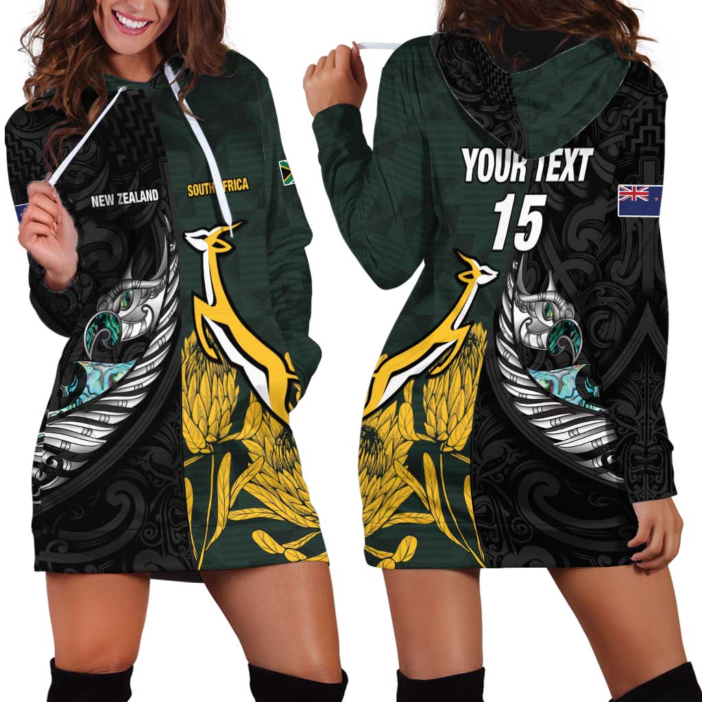 New Zealand and South Africa Rugby Custom Hoodie Dress Silver Fern With Springboks LT15 - Polynesian Pride
