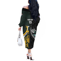 New Zealand and South Africa Rugby Custom Off The Shoulder Long Sleeve Dress Silver Fern With Springboks LT15 - Polynesian Pride