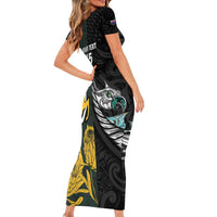 New Zealand and South Africa Rugby Custom Short Sleeve Bodycon Dress Silver Fern With Springboks LT15 - Polynesian Pride