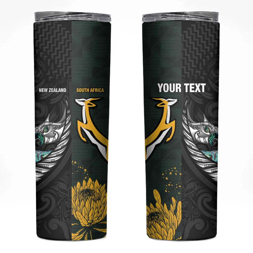 New Zealand and South Africa Rugby Custom Skinny Tumbler Silver Fern With Springboks LT15 Black - Polynesian Pride