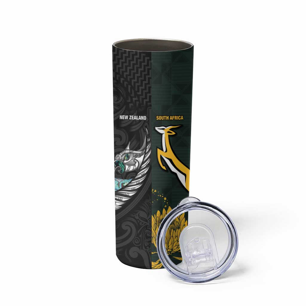 New Zealand and South Africa Rugby Custom Skinny Tumbler Silver Fern With Springboks LT15 - Polynesian Pride