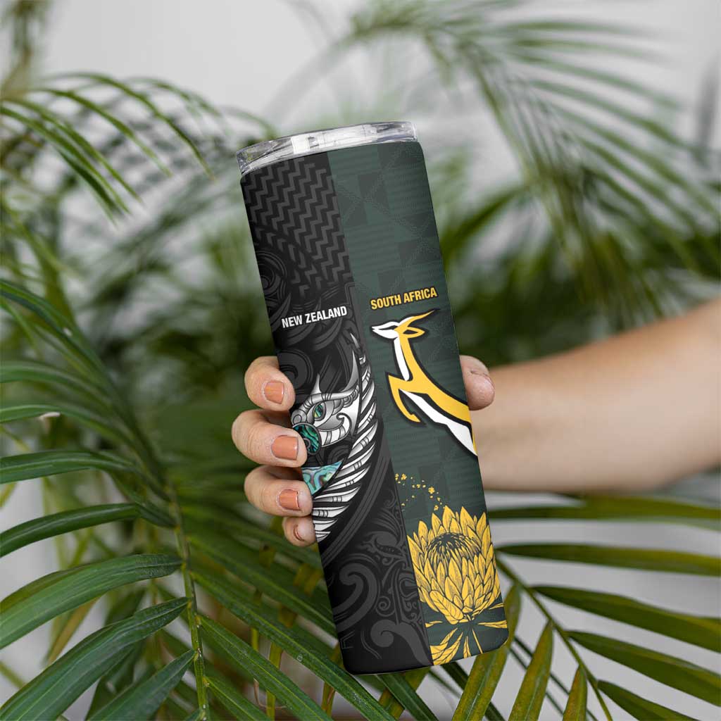New Zealand and South Africa Rugby Custom Skinny Tumbler Silver Fern With Springboks LT15 - Polynesian Pride