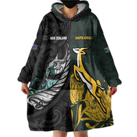 New Zealand and South Africa Rugby Custom Wearable Blanket Hoodie Silver Fern With Springboks LT15 - Polynesian Pride
