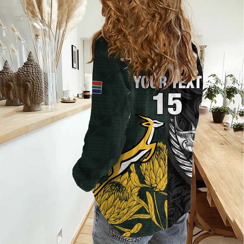 New Zealand and South Africa Rugby Custom Women Casual Shirt Silver Fern With Springboks LT15 - Polynesian Pride