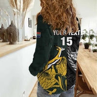 New Zealand and South Africa Rugby Custom Women Casual Shirt Silver Fern With Springboks LT15 - Polynesian Pride