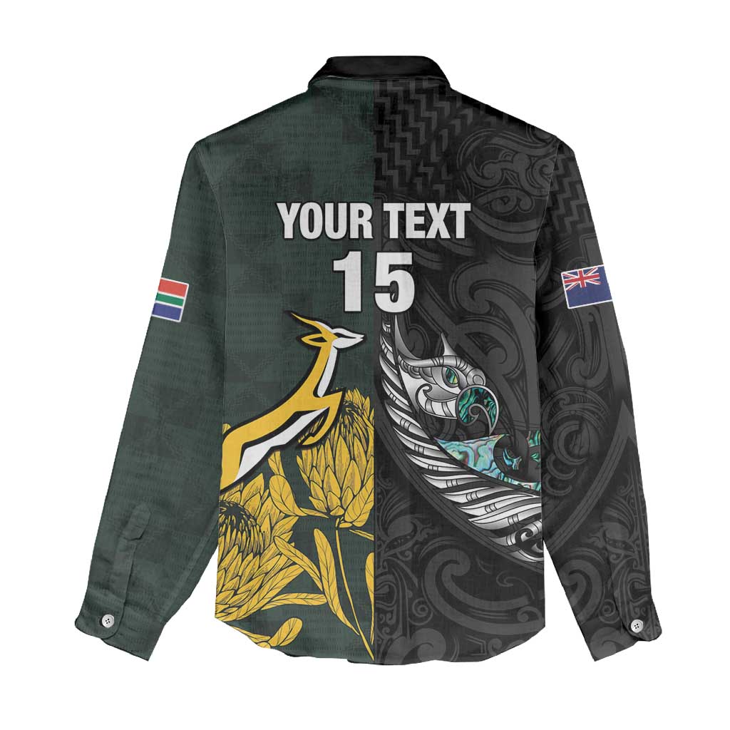 New Zealand and South Africa Rugby Custom Women Casual Shirt Silver Fern With Springboks LT15 - Polynesian Pride