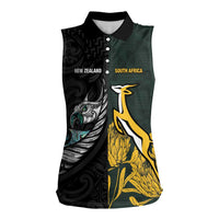 New Zealand and South Africa Rugby Custom Women Sleeveless Polo Shirt Silver Fern With Springboks LT15 Female Black - Polynesian Pride