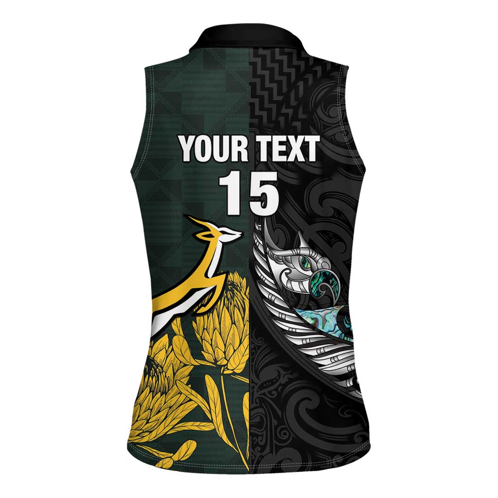 New Zealand and South Africa Rugby Custom Women Sleeveless Polo Shirt Silver Fern With Springboks LT15 - Polynesian Pride