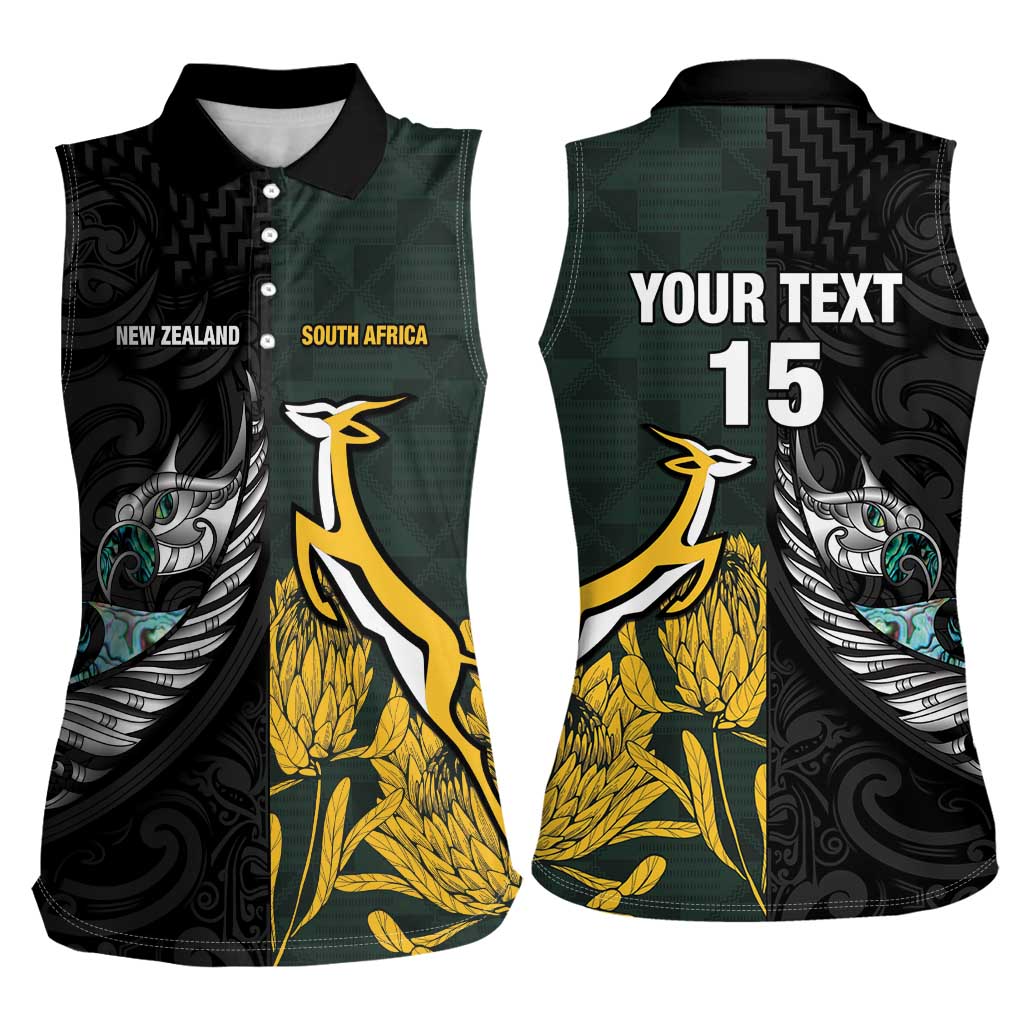 New Zealand and South Africa Rugby Custom Women Sleeveless Polo Shirt Silver Fern With Springboks LT15 - Polynesian Pride