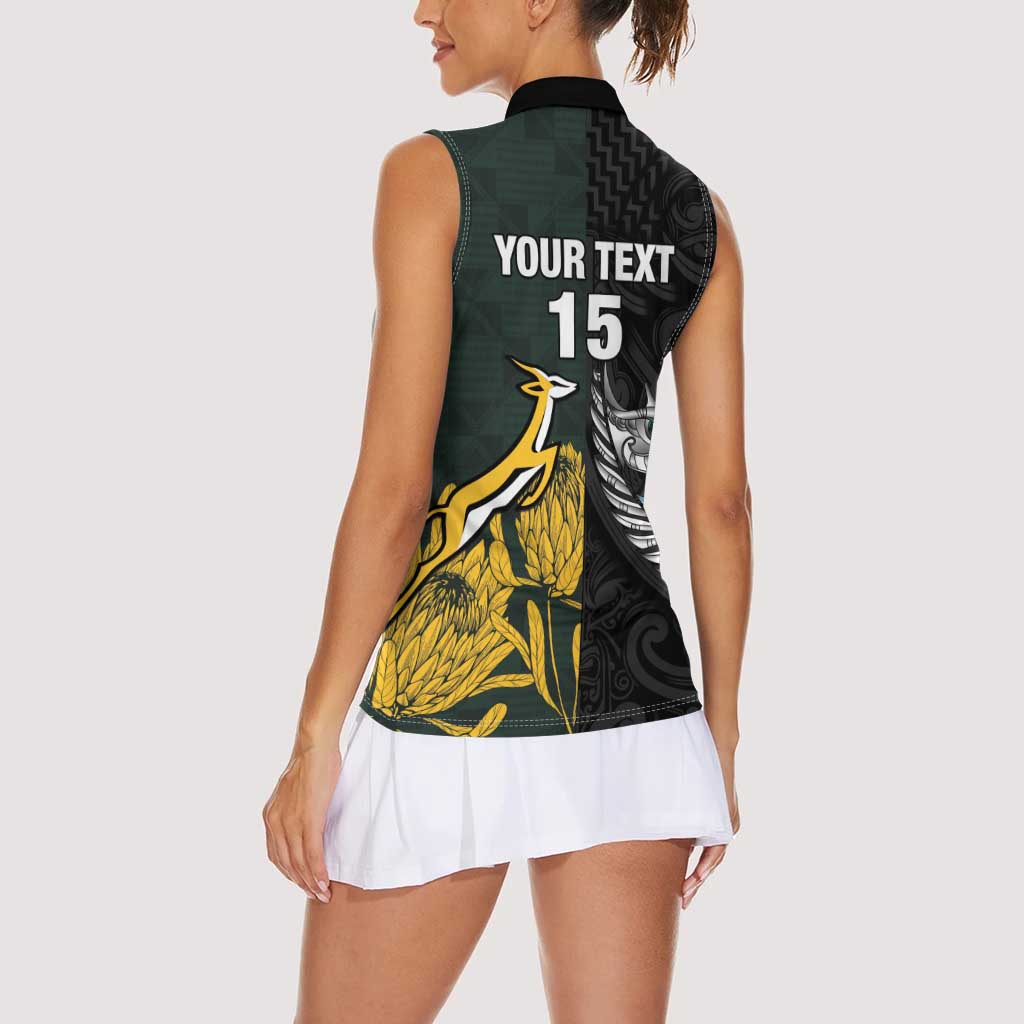 New Zealand and South Africa Rugby Custom Women Sleeveless Polo Shirt Silver Fern With Springboks LT15 - Polynesian Pride