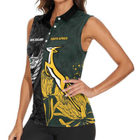 New Zealand and South Africa Rugby Custom Women Sleeveless Polo Shirt Silver Fern With Springboks LT15 - Polynesian Pride