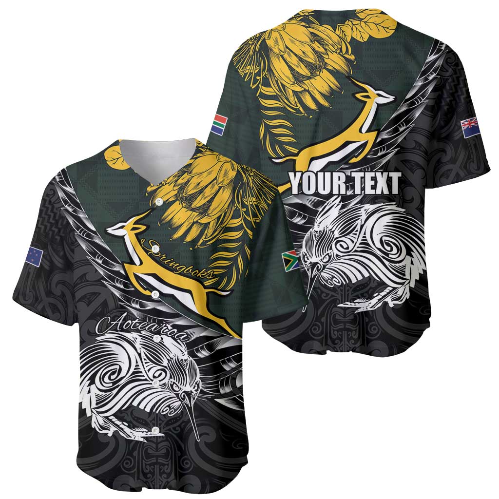 New Zealand and South Africa Rugby Personalised Baseball Jersey Maori Kiwi With Springboks