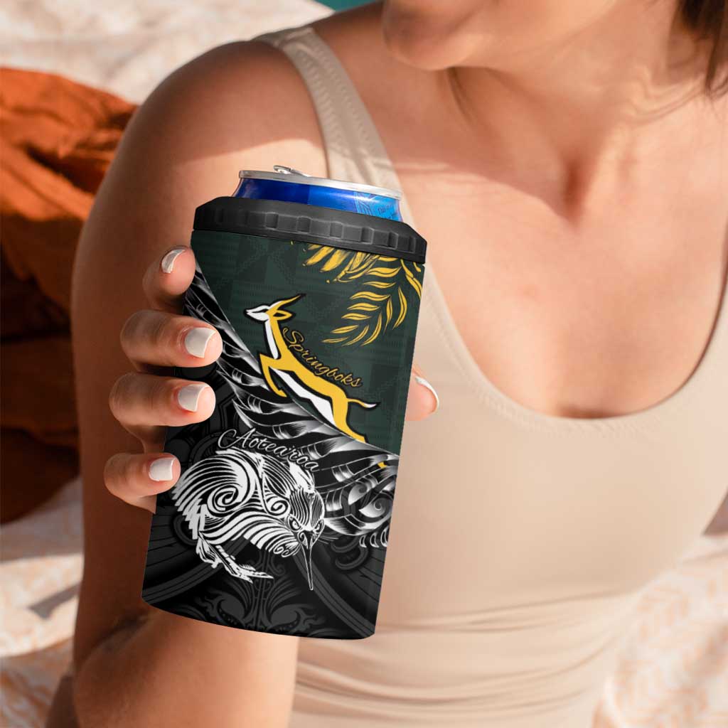 New Zealand and South Africa Rugby Personalised 4 in 1 Can Cooler Tumbler Maori Kiwi With Springboks LT15 - Polynesian Pride