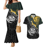 New Zealand and South Africa Rugby Personalised Couples Matching Mermaid Dress and Hawaiian Shirt Maori Kiwi With Springboks LT15 Black - Polynesian Pride