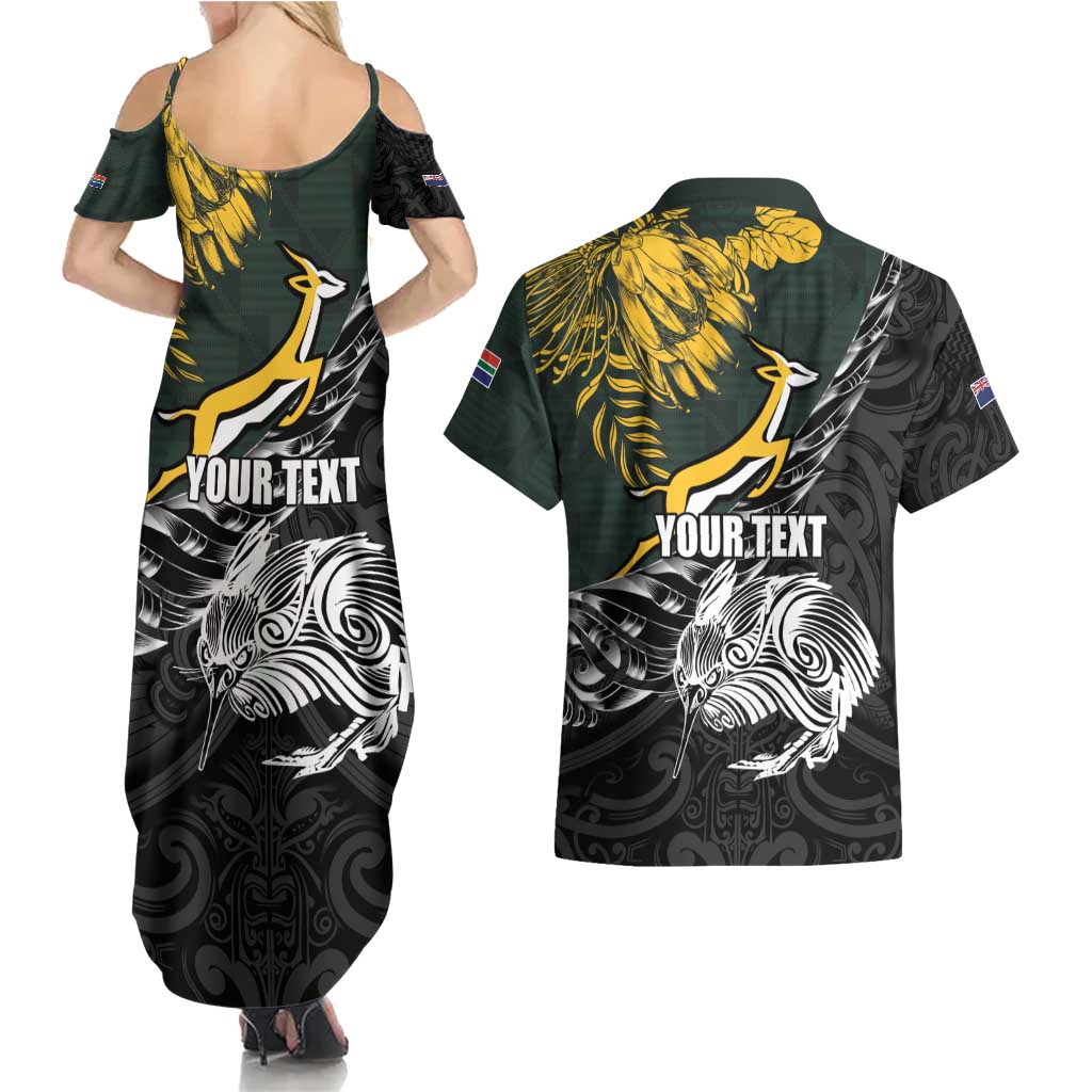 New Zealand and South Africa Rugby Personalised Couples Matching Summer Maxi Dress and Hawaiian Shirt Maori Kiwi With Springboks LT15 - Polynesian Pride