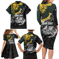 New Zealand and South Africa Rugby Personalised Family Matching Long Sleeve Bodycon Dress and Hawaiian Shirt Maori Kiwi With Springboks LT15 - Polynesian Pride