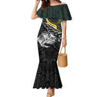 New Zealand and South Africa Rugby Personalised Family Matching Mermaid Dress and Hawaiian Shirt Maori Kiwi With Springboks LT15 Mom's Dress Black - Polynesian Pride