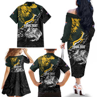 New Zealand and South Africa Rugby Personalised Family Matching Off The Shoulder Long Sleeve Dress and Hawaiian Shirt Maori Kiwi With Springboks LT15 - Polynesian Pride