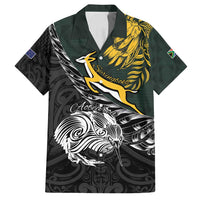 New Zealand and South Africa Rugby Personalised Family Matching Off Shoulder Maxi Dress and Hawaiian Shirt Maori Kiwi With Springboks LT15 Dad's Shirt - Short Sleeve Black - Polynesian Pride