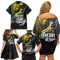 New Zealand and South Africa Rugby Personalised Family Matching Off Shoulder Short Dress and Hawaiian Shirt Maori Kiwi With Springboks LT15 - Polynesian Pride