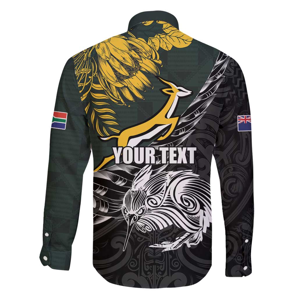 New Zealand and South Africa Rugby Personalised Family Matching Off Shoulder Short Dress and Hawaiian Shirt Maori Kiwi With Springboks LT15 - Polynesian Pride