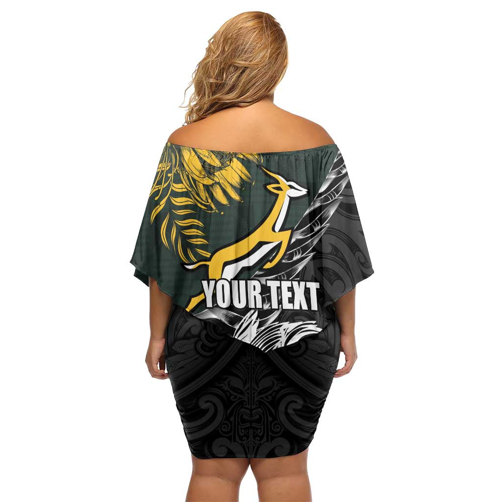 New Zealand and South Africa Rugby Personalised Family Matching Off Shoulder Short Dress and Hawaiian Shirt Maori Kiwi With Springboks LT15 - Polynesian Pride