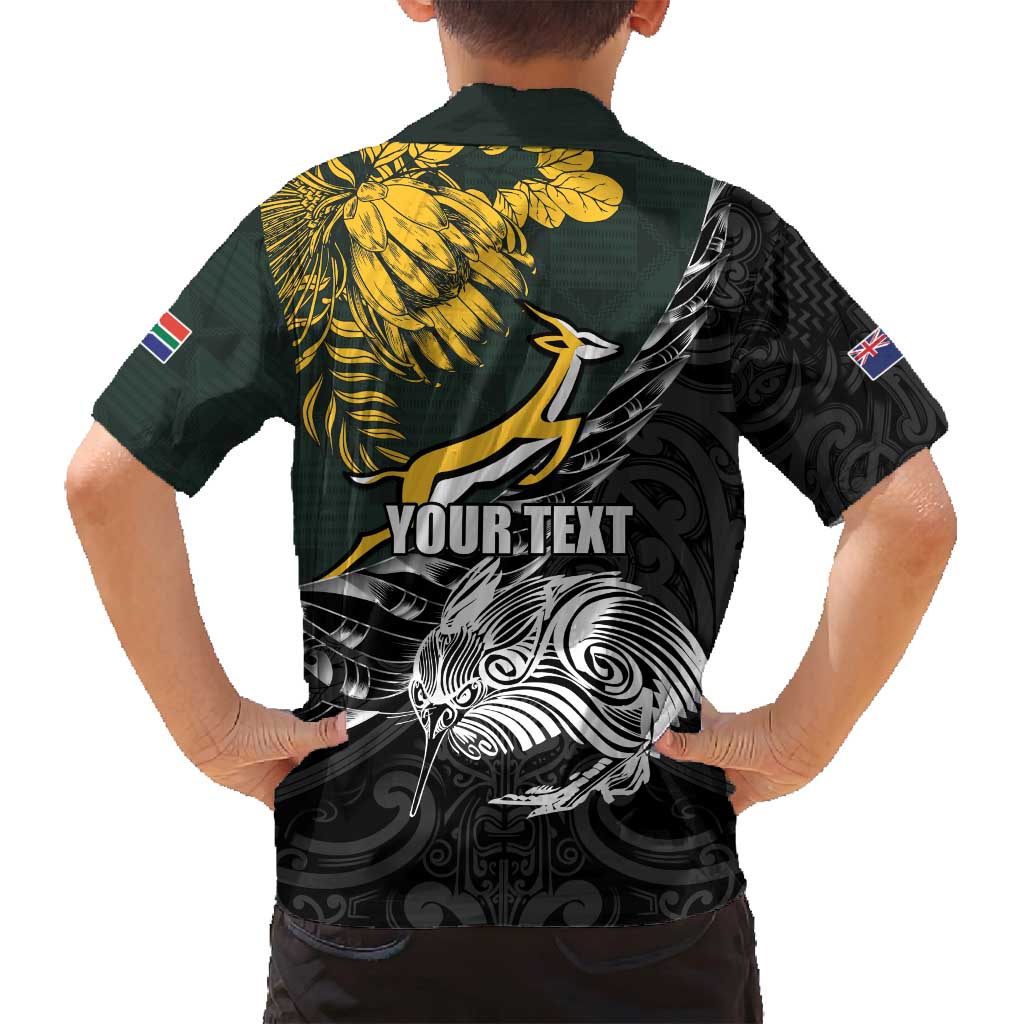 New Zealand and South Africa Rugby Personalised Family Matching Puletasi and Hawaiian Shirt Maori Kiwi With Springboks LT15 - Polynesian Pride
