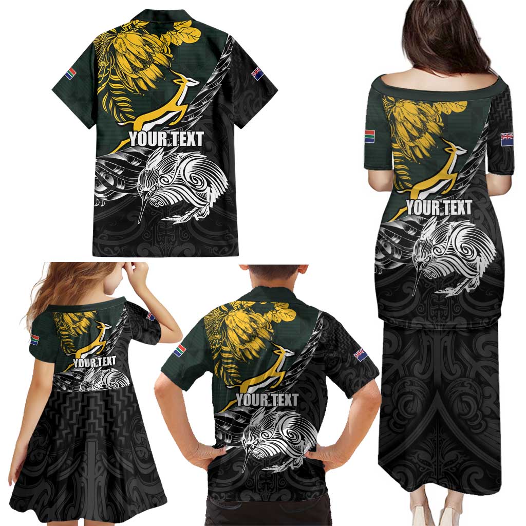 New Zealand and South Africa Rugby Personalised Family Matching Puletasi and Hawaiian Shirt Maori Kiwi With Springboks LT15 - Polynesian Pride