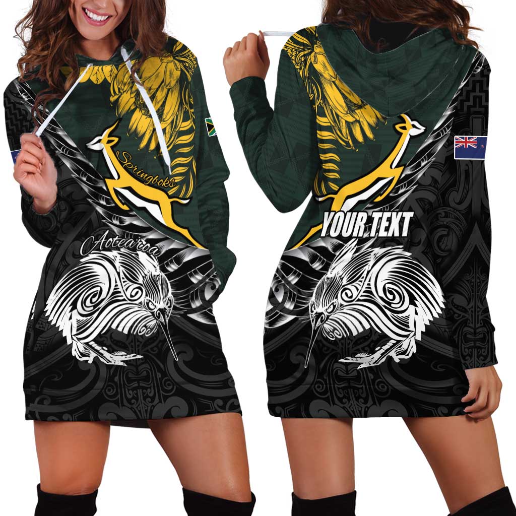 New Zealand and South Africa Rugby Personalised Hoodie Dress Maori Kiwi With Springboks LT15 - Polynesian Pride