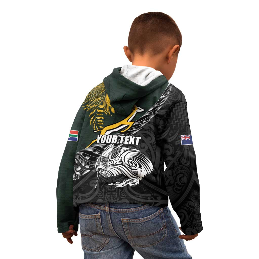 New Zealand and South Africa Rugby Personalised Kid Hoodie Maori Kiwi With Springboks LT15 - Polynesian Pride