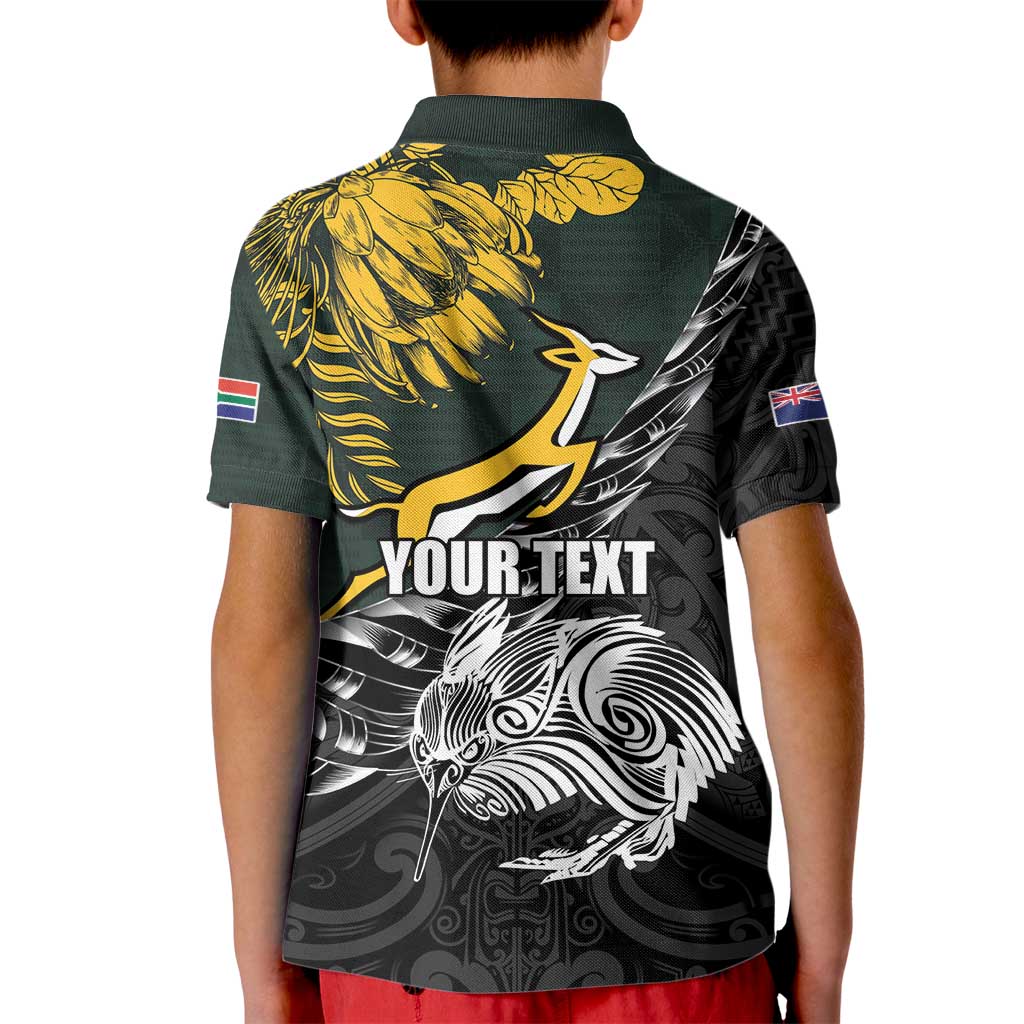 New Zealand and South Africa Rugby Personalised Kid Polo Shirt Maori Kiwi With Springboks LT15 - Polynesian Pride