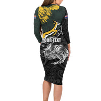 New Zealand and South Africa Rugby Personalised Long Sleeve Bodycon Dress Maori Kiwi With Springboks LT15 - Polynesian Pride