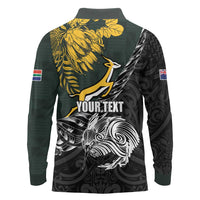 New Zealand and South Africa Rugby Personalised Long Sleeve Polo Shirt Maori Kiwi With Springboks LT15 - Polynesian Pride