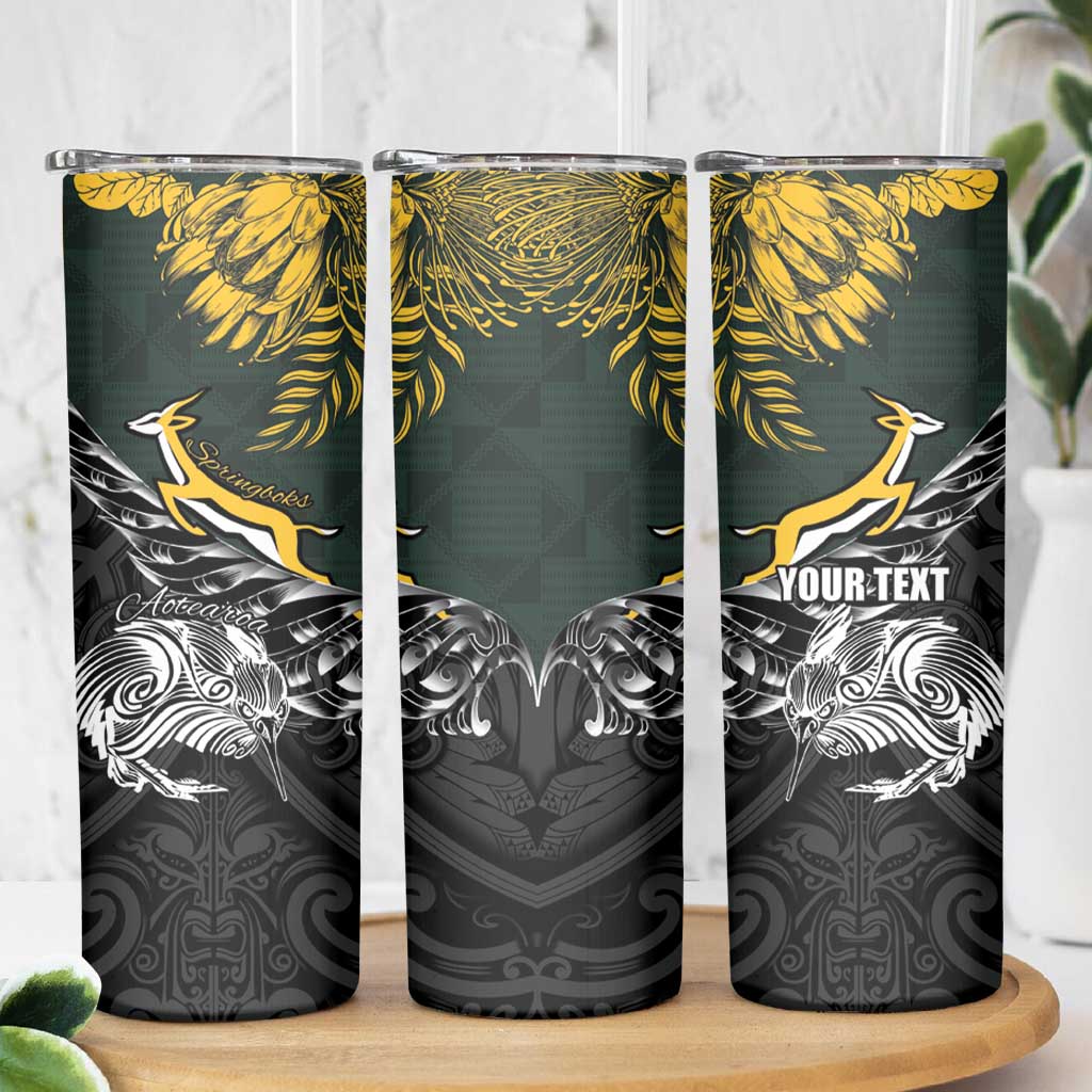 New Zealand and South Africa Rugby Personalised Skinny Tumbler Maori Kiwi With Springboks LT15 - Polynesian Pride