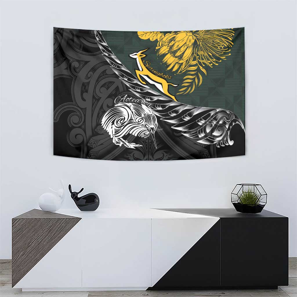 New Zealand and South Africa Rugby Tapestry Maori Kiwi With Springboks