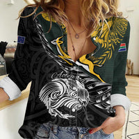 New Zealand and South Africa Rugby Personalised Women Casual Shirt Maori Kiwi With Springboks LT15 Female Black - Polynesian Pride